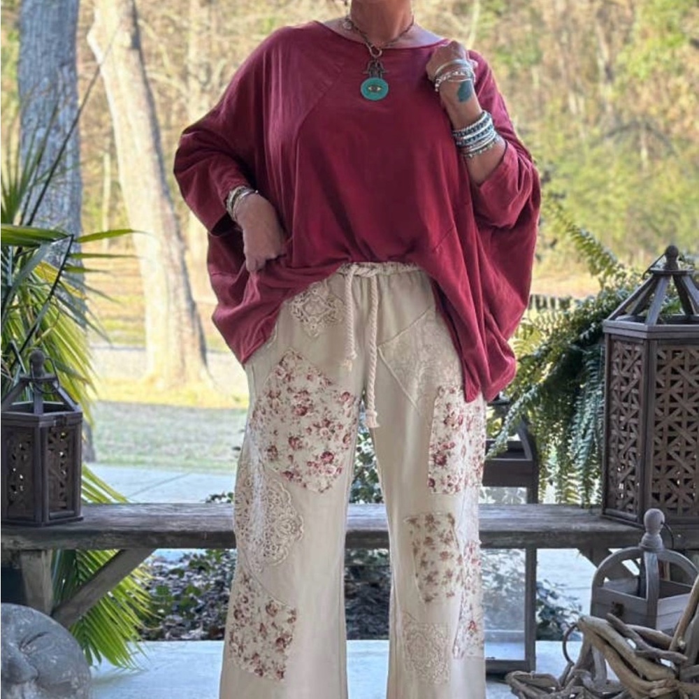 Jaded Gypsies Floral Patchwork Cream Pants